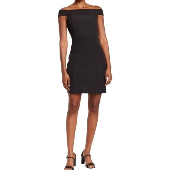 NWT Womens Sam Edelman Off the Shoulder LBD Little Black Mini Dress Size 10 - Picture 1 of 9